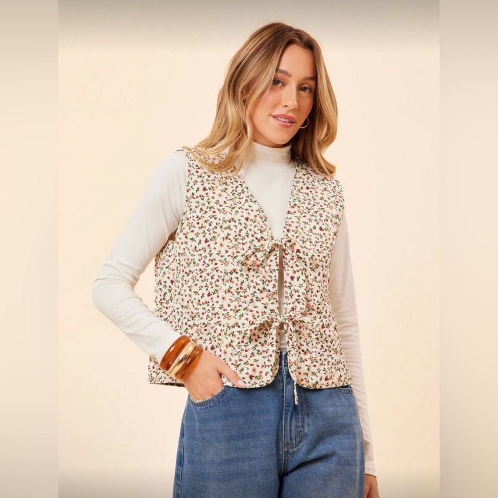 Floral Quilted Tie-Front Vest